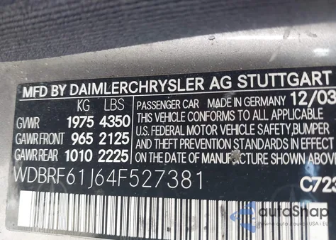 2004 Mercedes-Benz C 240 from USA, damaged, VIN WDBRF61J64F527381